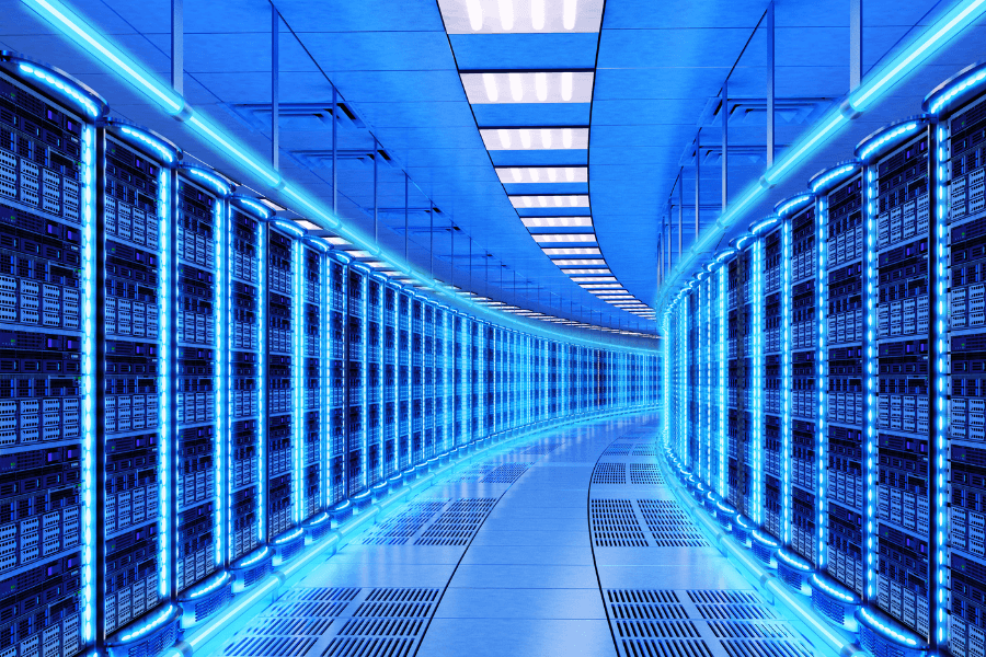 Data Center with Blue Lights